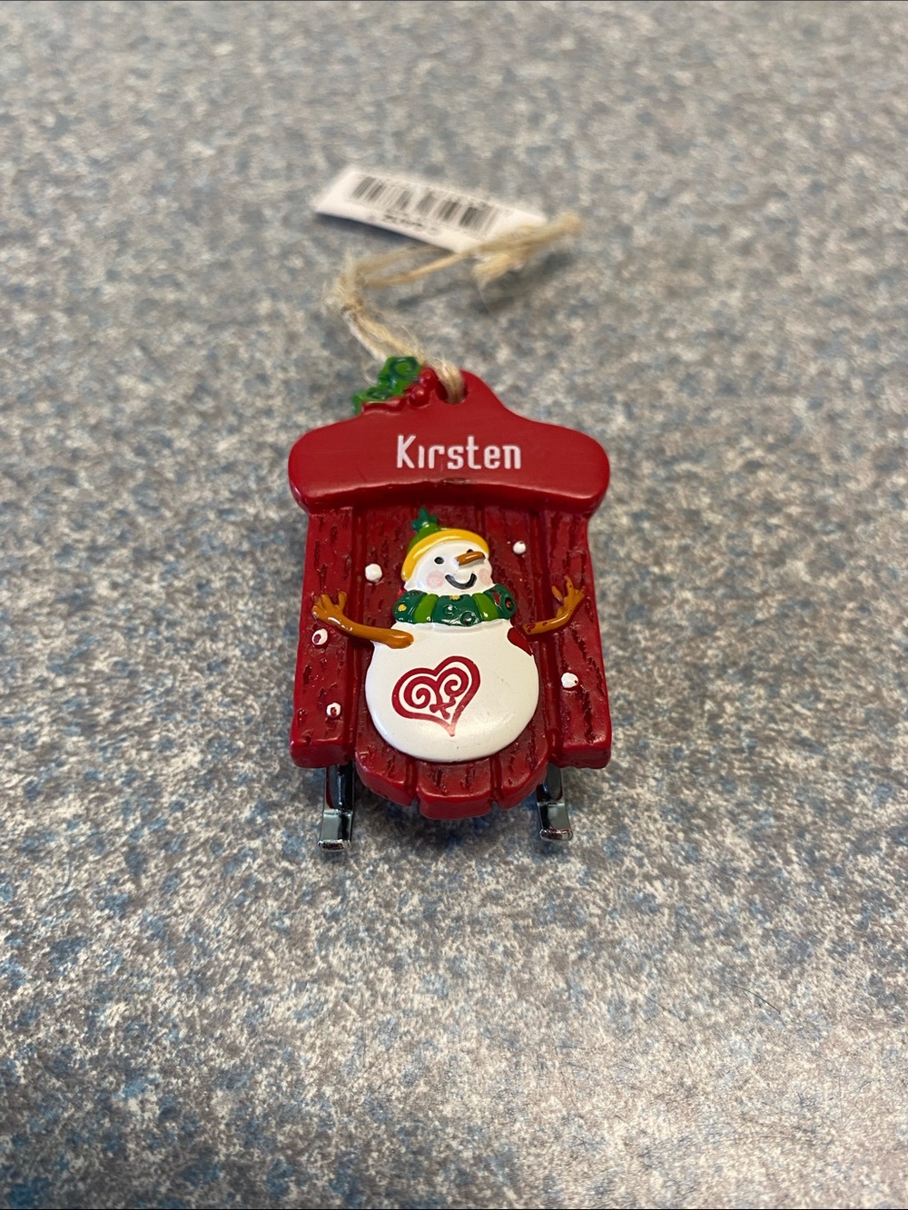GANZ NEW Red Sled with Snowman Ornament with name (Kirsten)